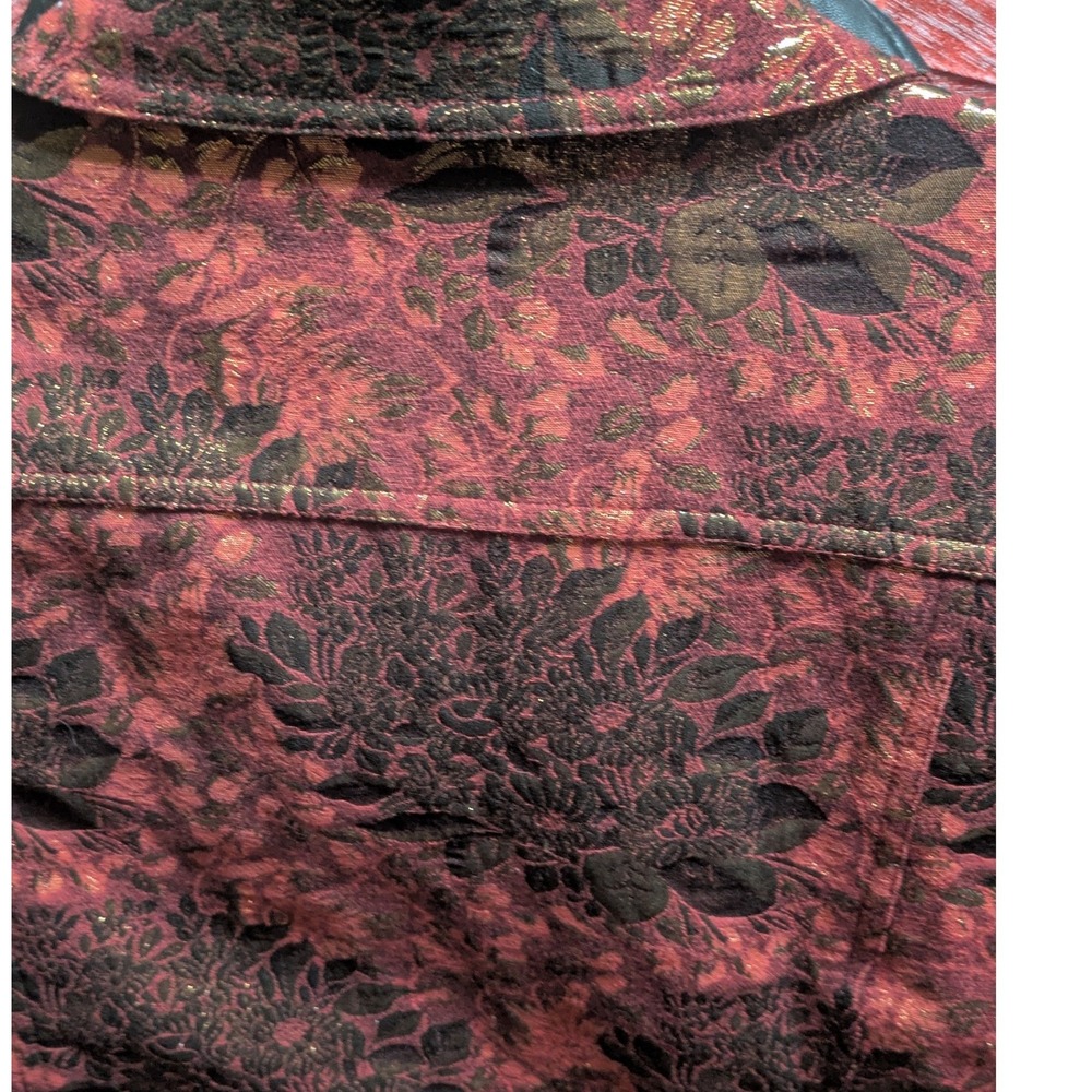 Chicos Womens Size 2 Burgundy Gold Metallic Floral Brocade Blazer Jacket Evening - Picture 8 of 8